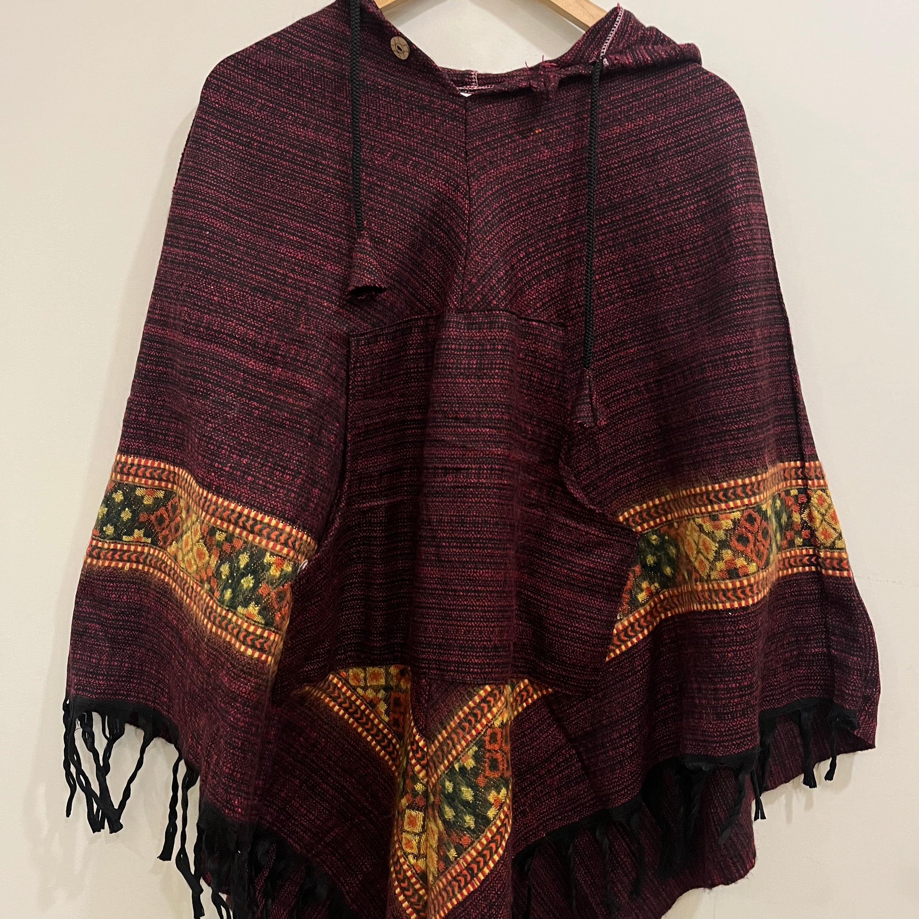 Combo Set - Kullu Poncho + Woollen Pants (Maroon)