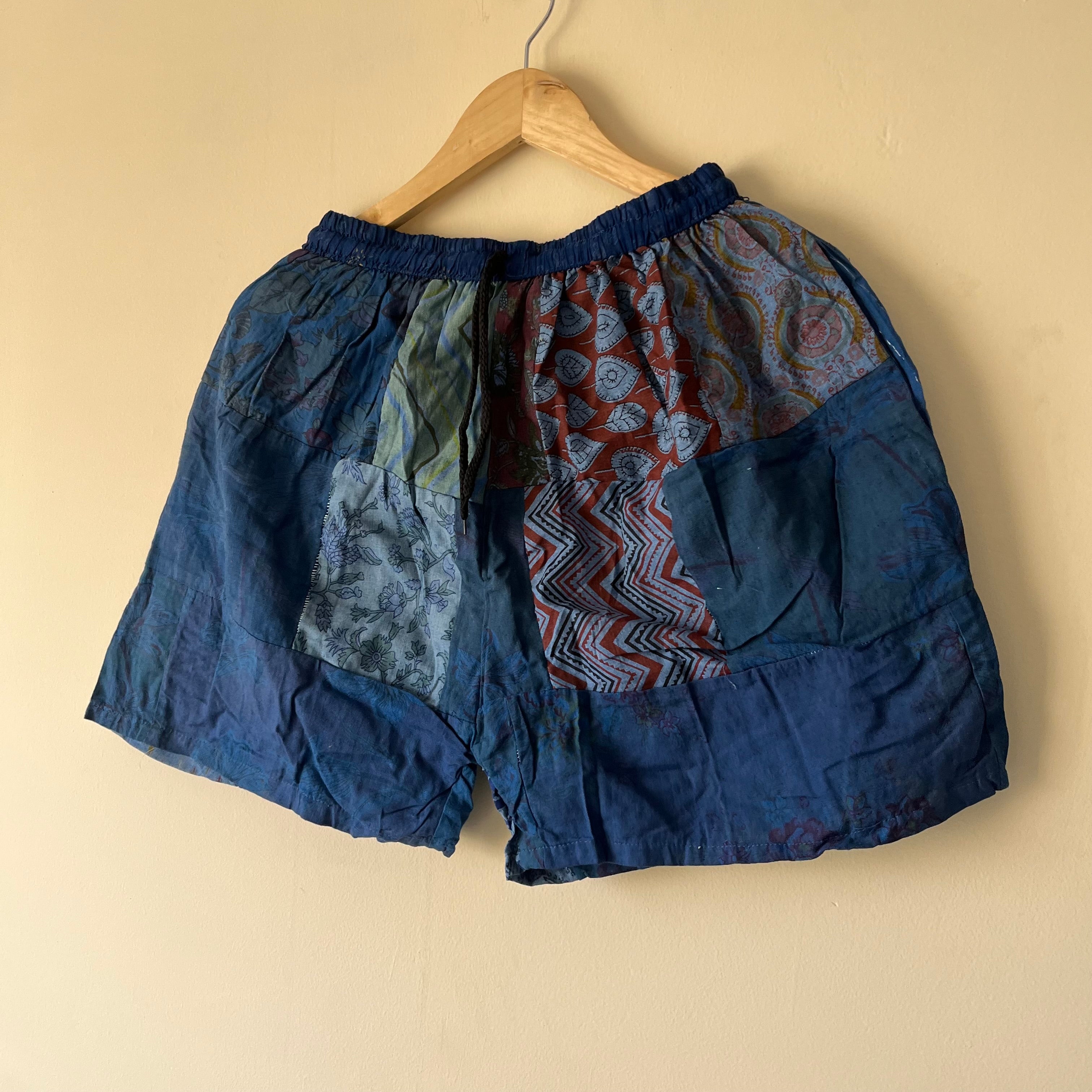 Patchwork Shorts -Blue