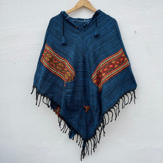 Pahadi Kullu Poncho- Navy Blue