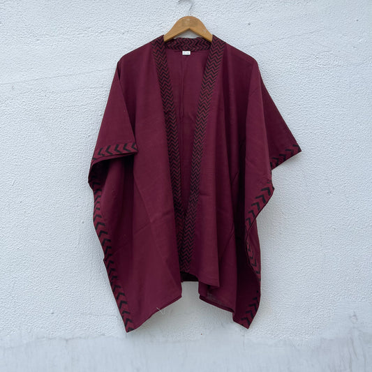 Karwaan Kaftan Cotton Shrug- Wine