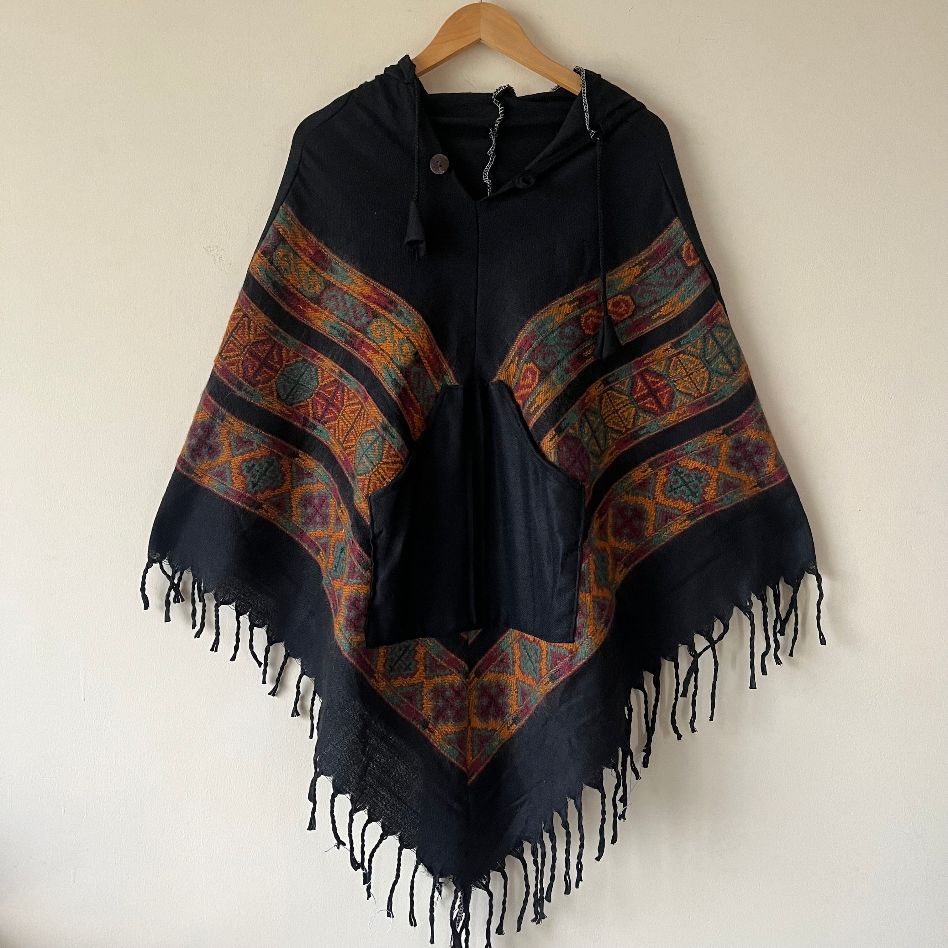 Pahadi Poncho 3 Patti with Hood - Black