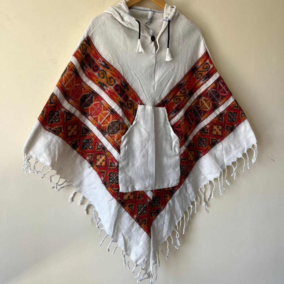 Pahadi Poncho 3 Patti with Hood - White