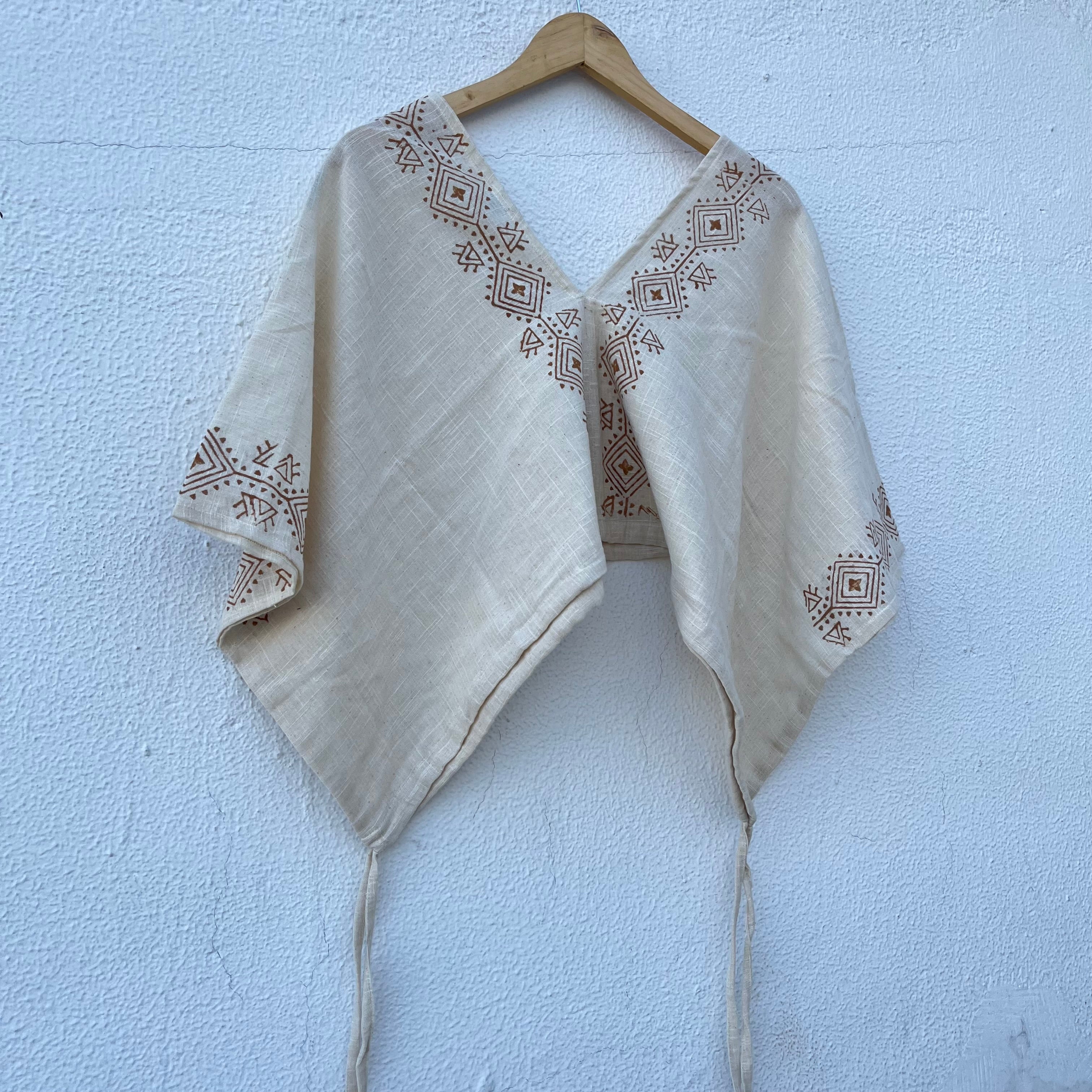 Zyra V-Neck Cotton Top - Warm Cream