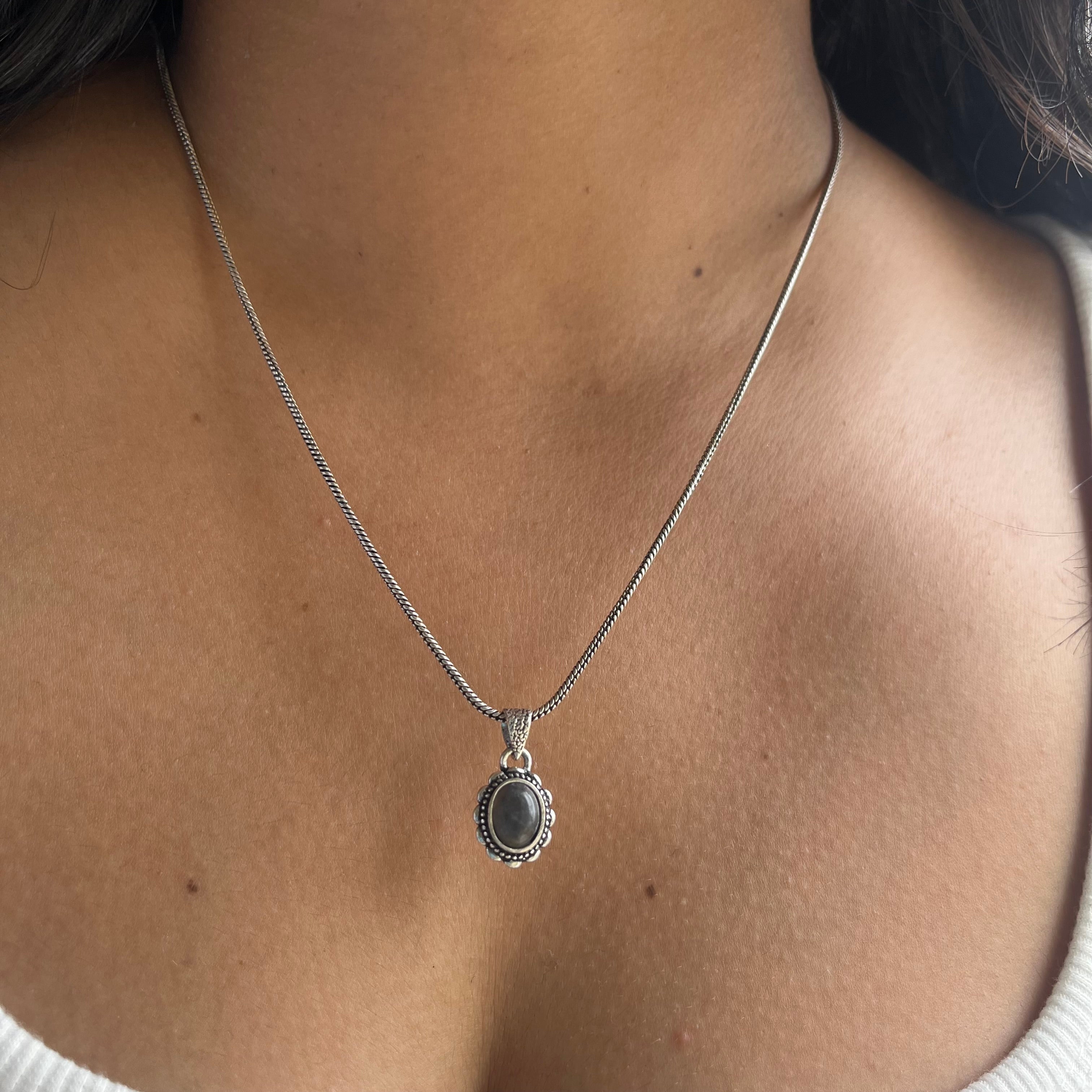 Hematite Stone Pendant & Chain