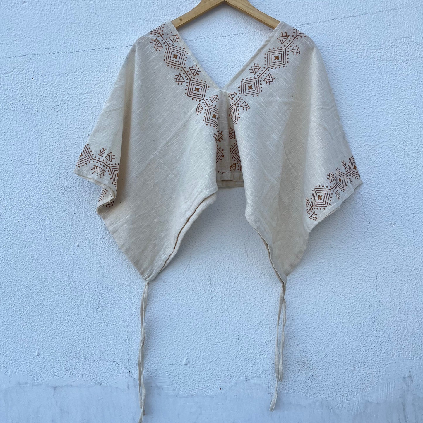 Zyra V-Neck Cotton Top - Warm Cream