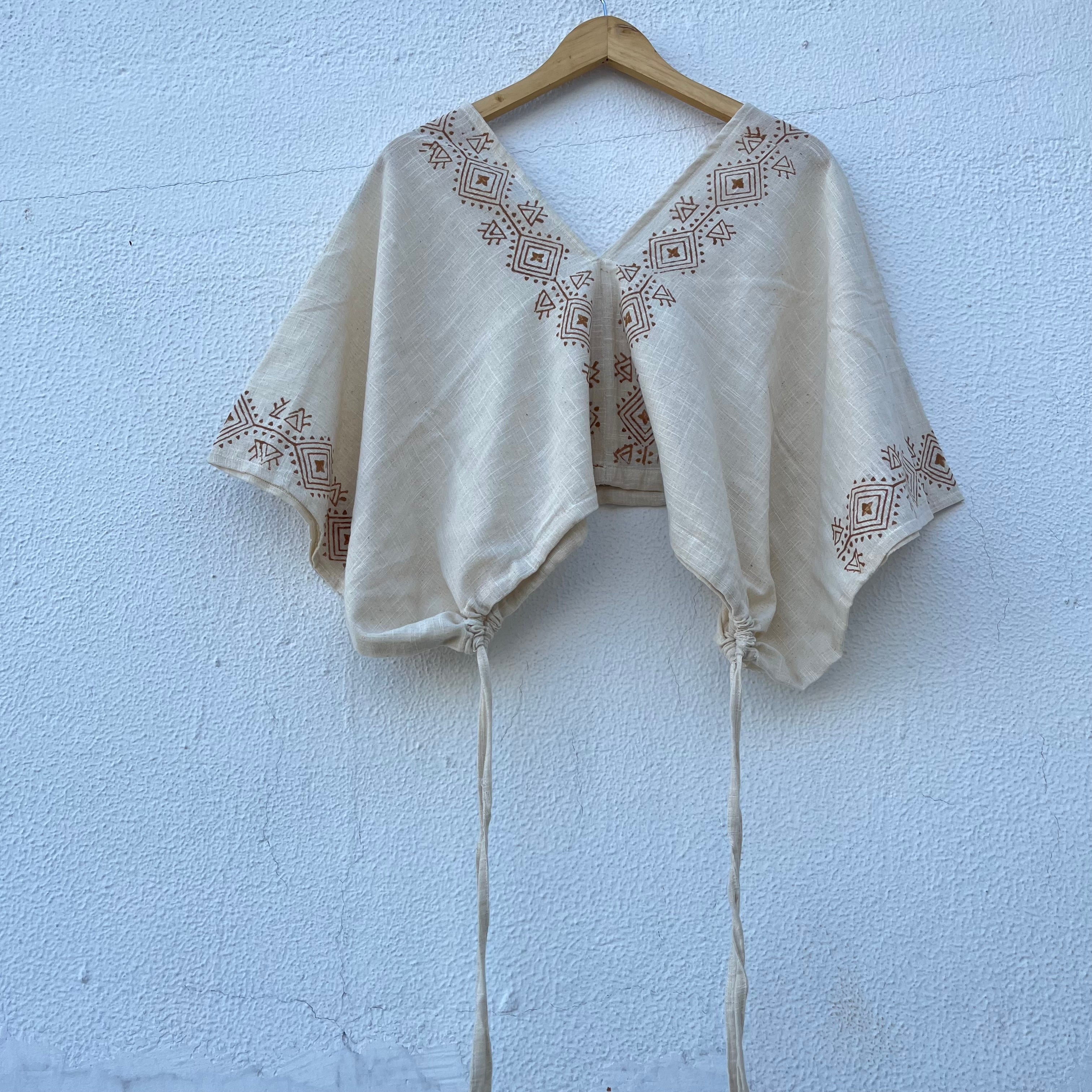 Zyra V-Neck Cotton Top - Warm Cream