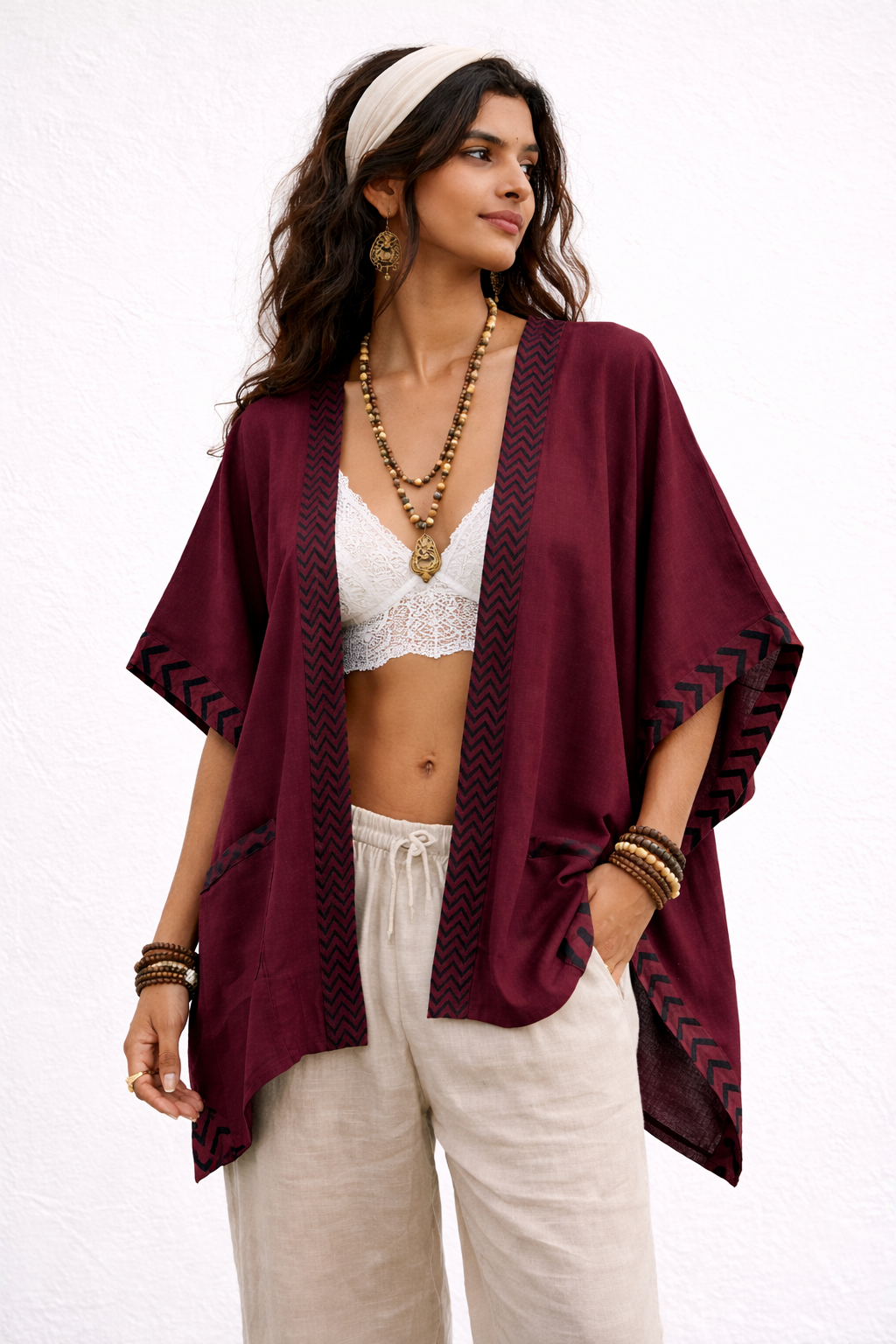 Karwaan Kaftan Cotton Shrug- Wine