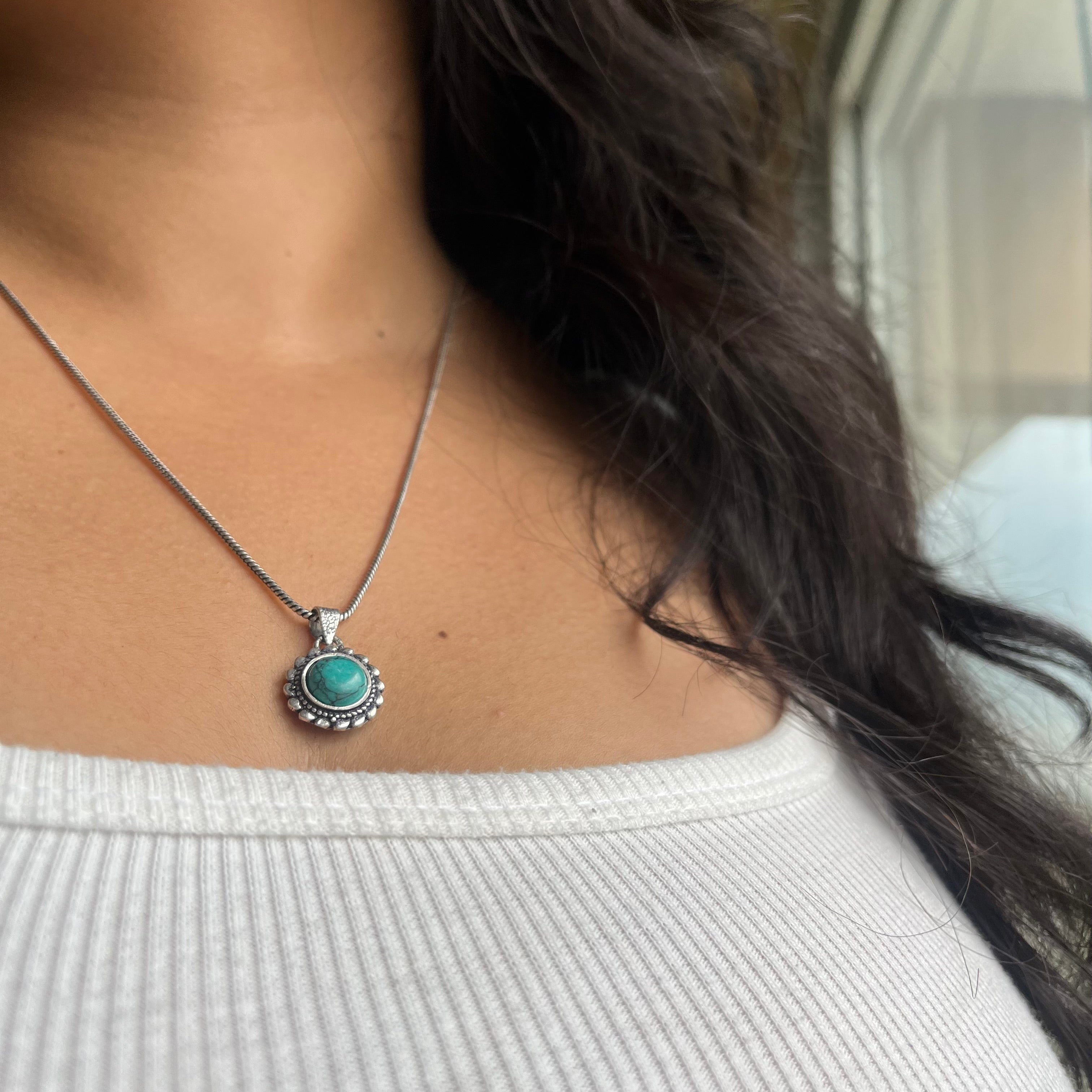 Turquoise Stone Pendant & Chain