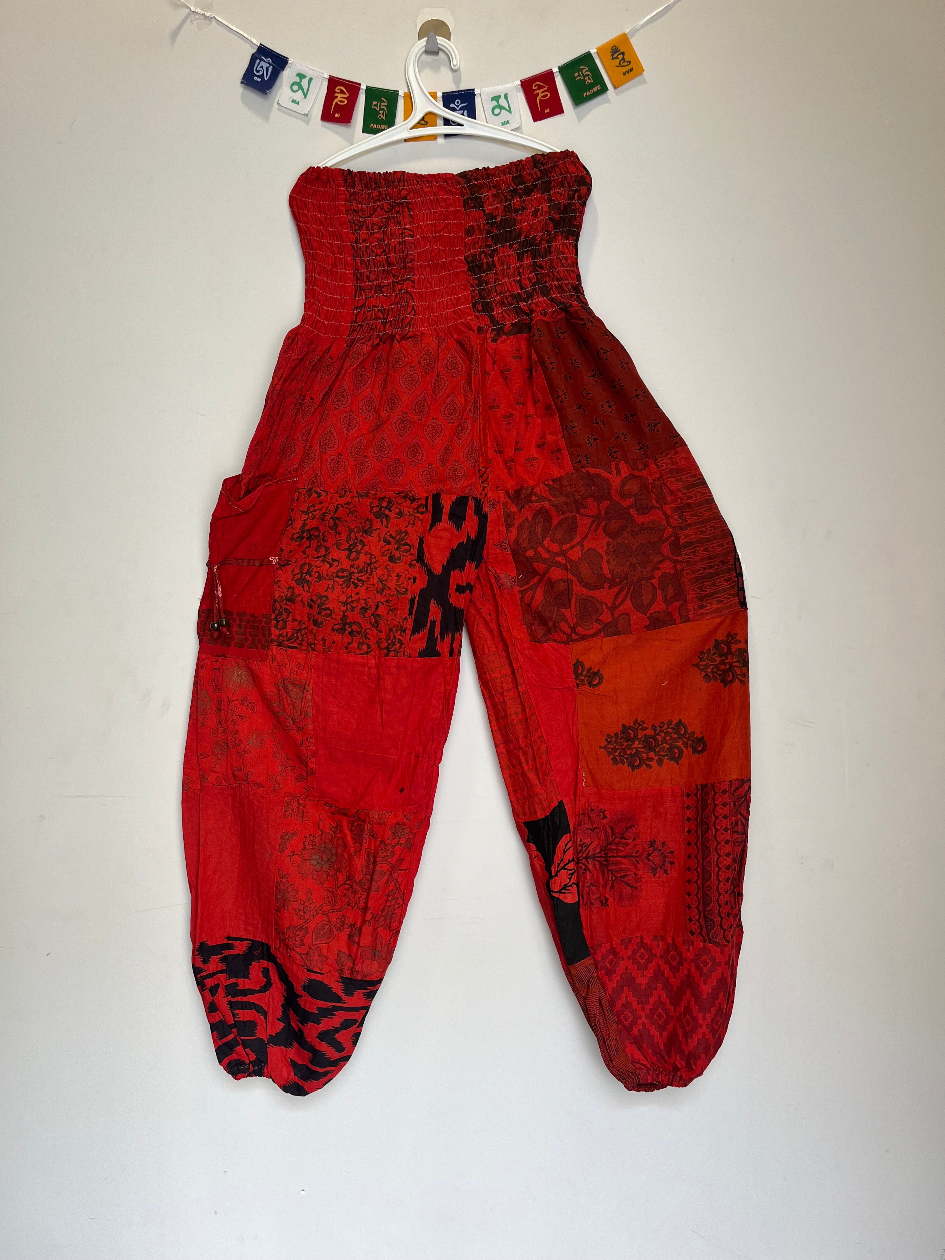 Cotton Patchwork Pants - Kansai Pattern (Red)
