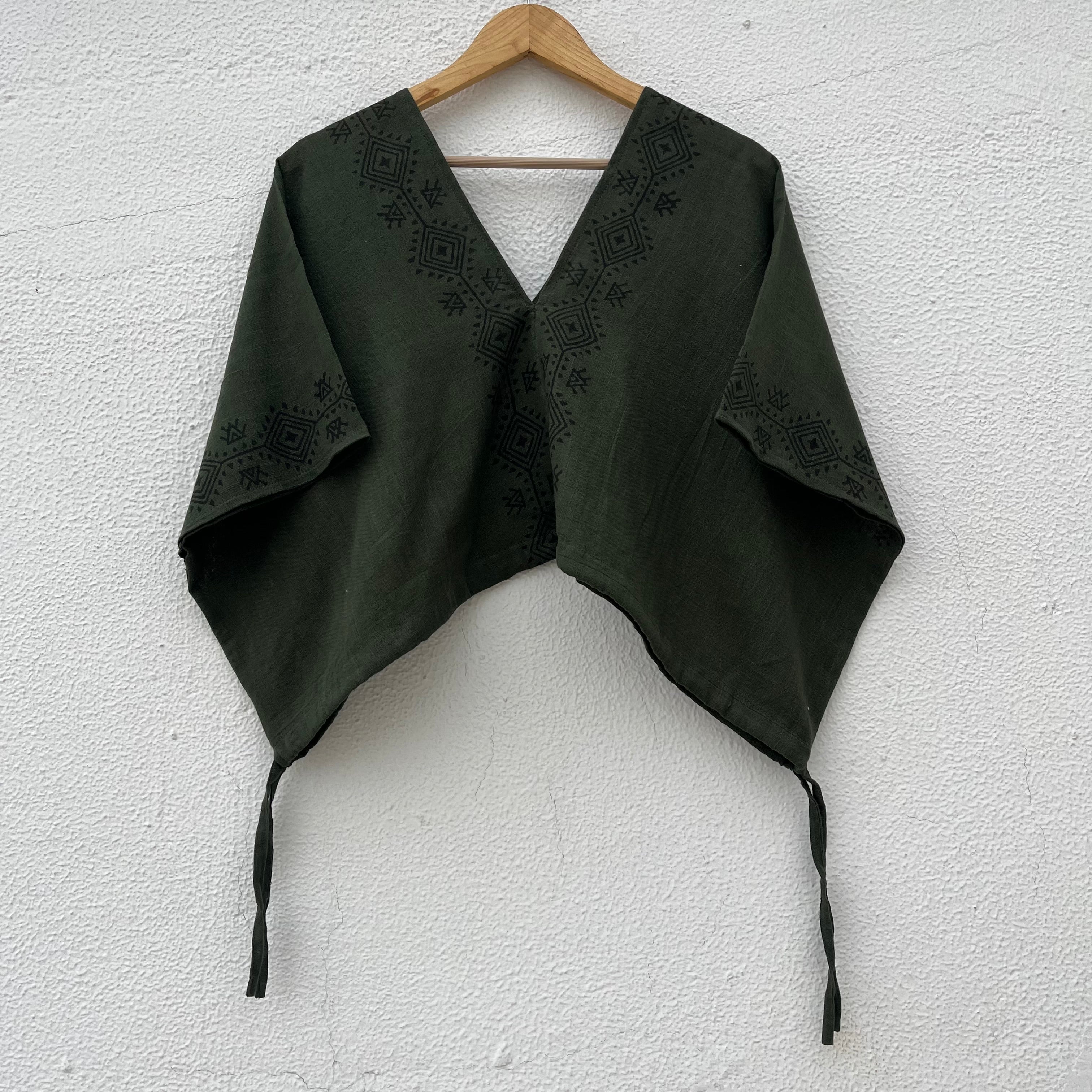 Zyra V-Neck Cotton Top - Forest Green
