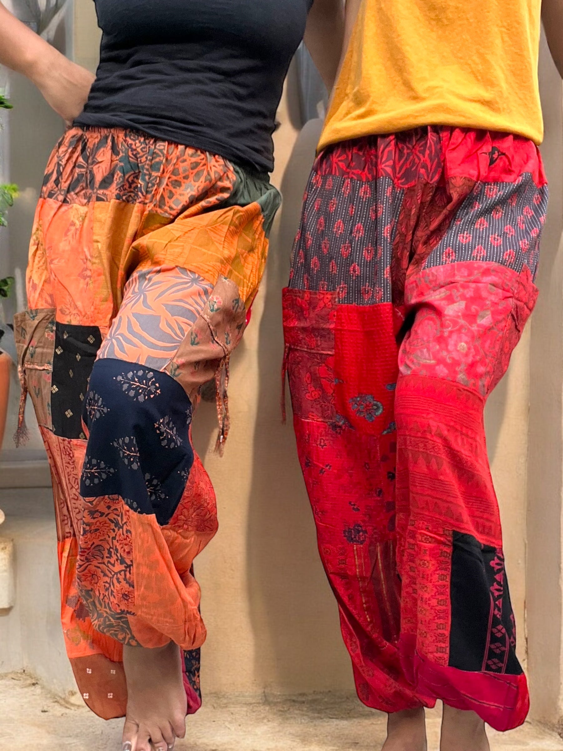 Cotton Patchwork Pants - Red