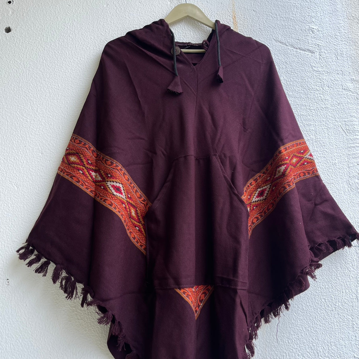 Woollen Pahadi Poncho - Wine