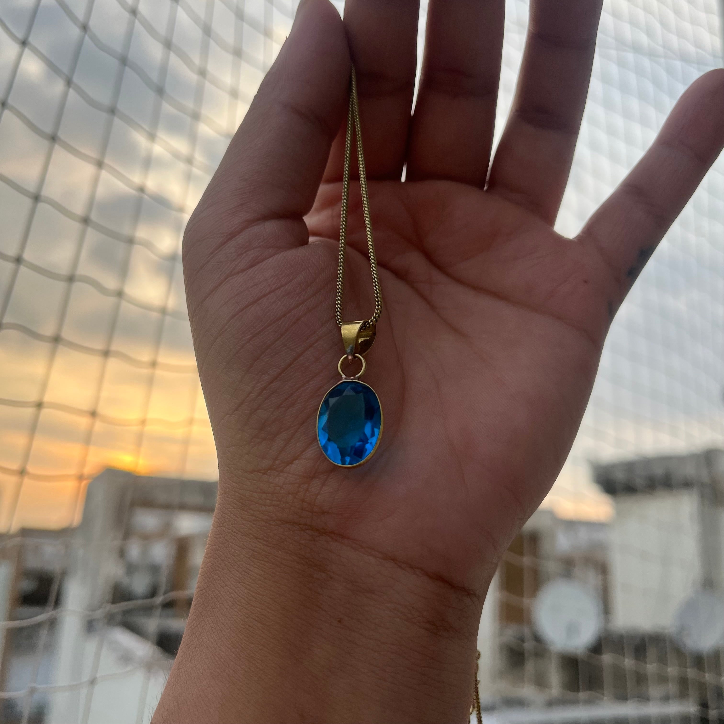 Blue Topaz Pendant & Chain