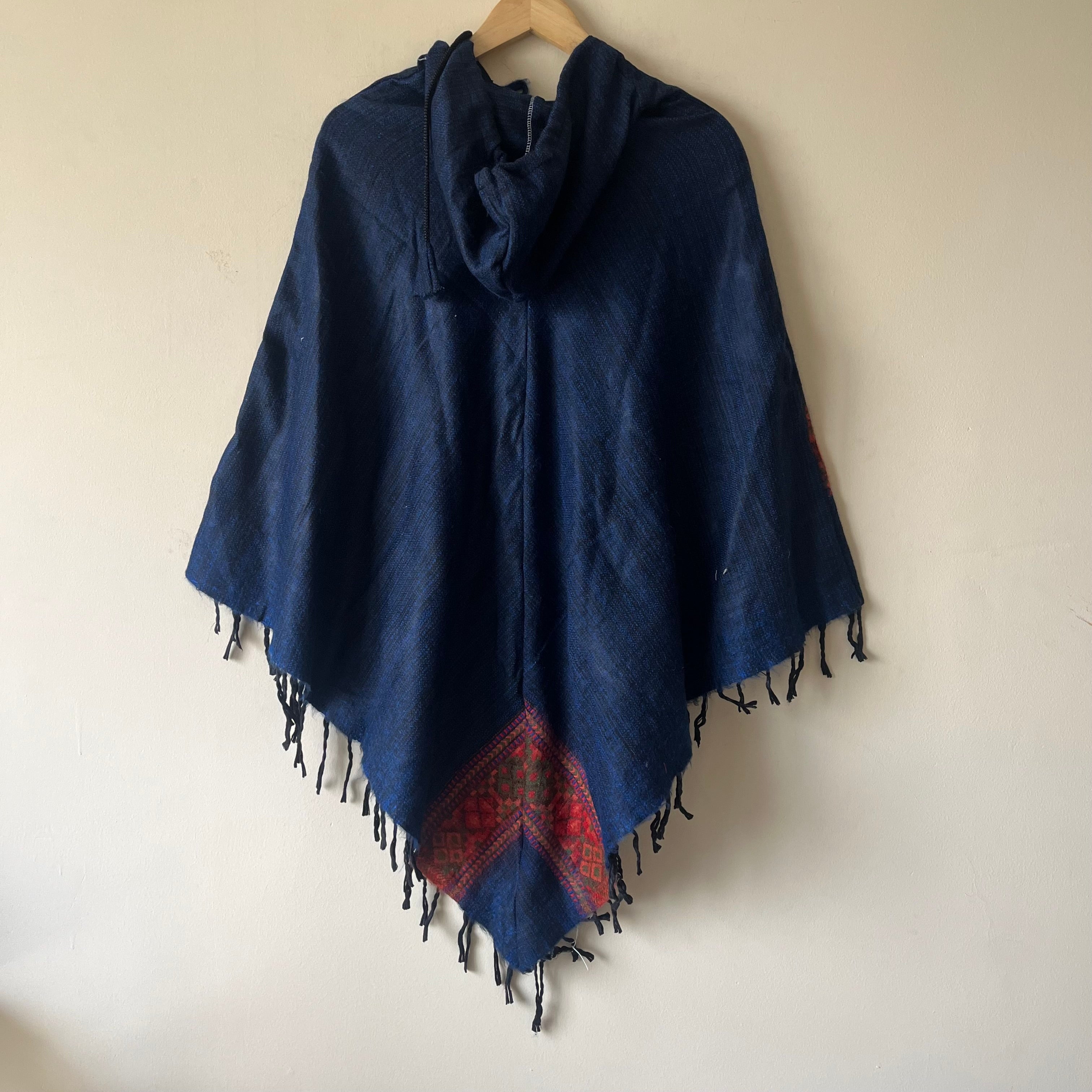 Pahadi Kullu Poncho- Navy Blue