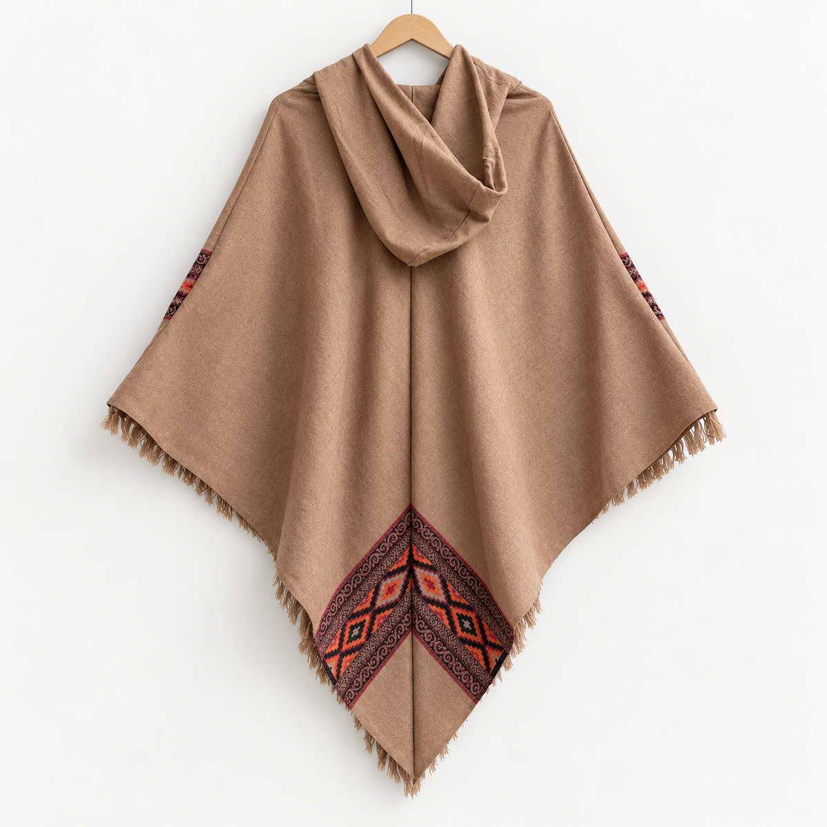 Pahadi Kullu Poncho with Hood - Beige