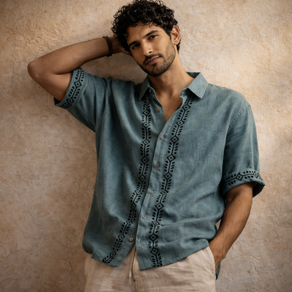 Rahgir Cotton Unisex Shirt - Dusty teal