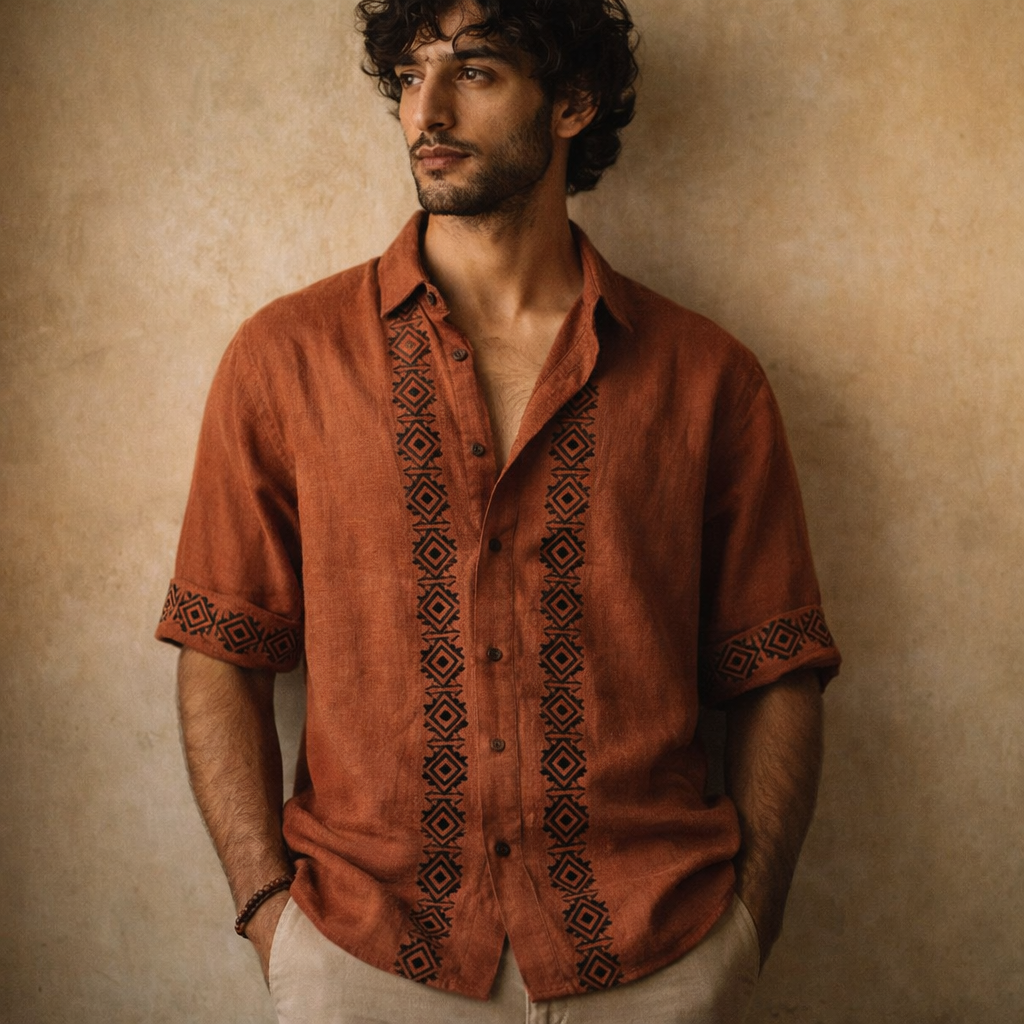 Rahgir Cotton Unisex Shirt - Rust Orange