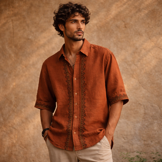 Rahgir Cotton Shirt - Rust Orange