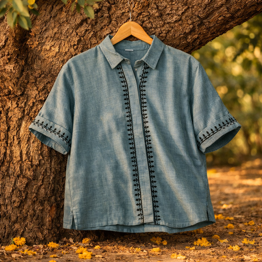 Rahgir Cotton Unisex Shirt - Dusty Teal