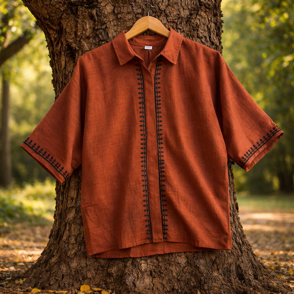 Rahgir Cotton Shirt - Rust Orange