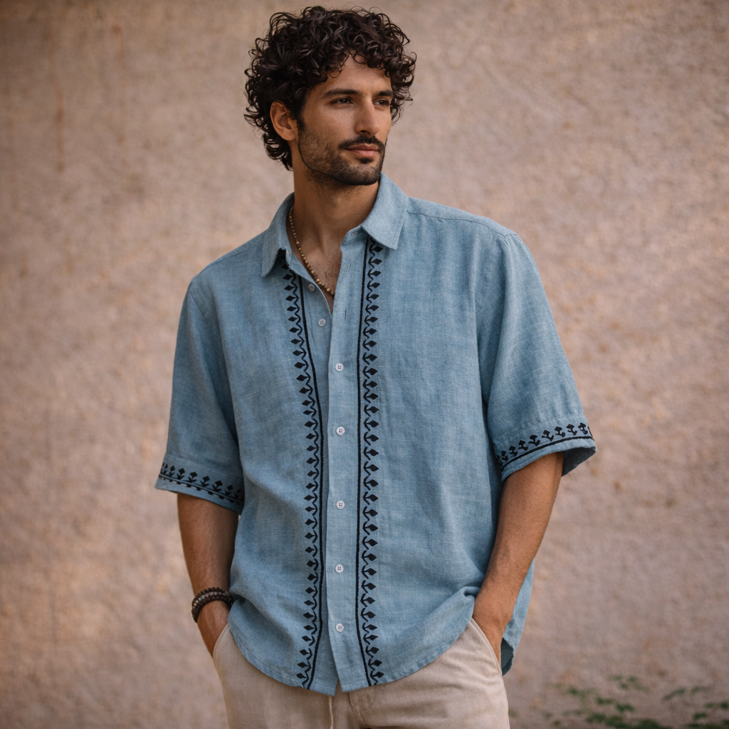 Rahgir Cotton Unisex Shirt - Dusty Teal