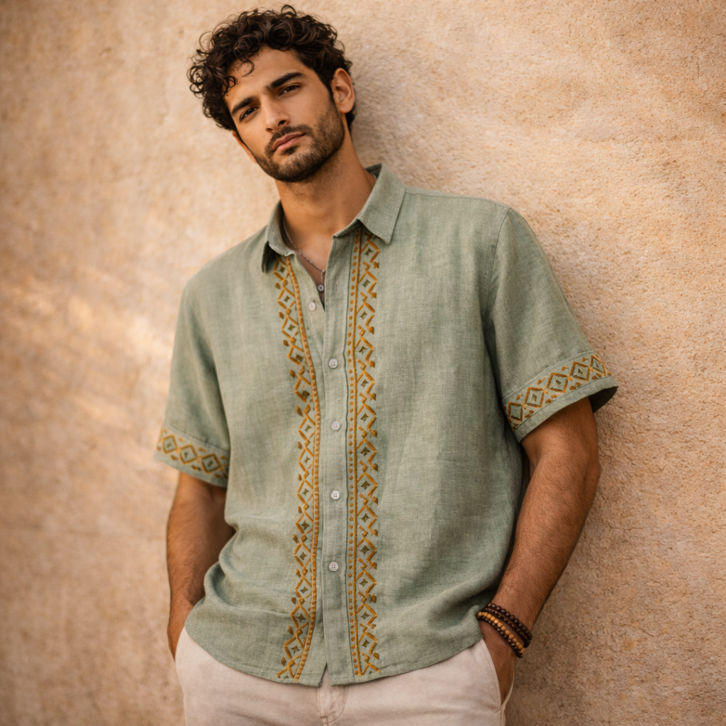 Rahgir Cotton Unisex Shirt - Sage Green