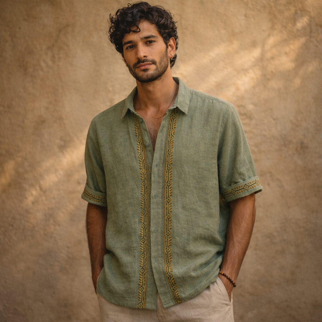 Rahgir Cotton Unisex Shirt - Sage Green