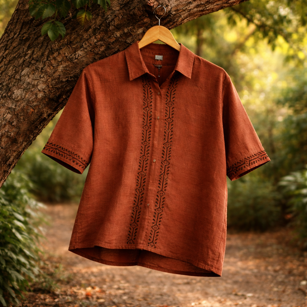 Rahgir Cotton Shirt - Rust Orange
