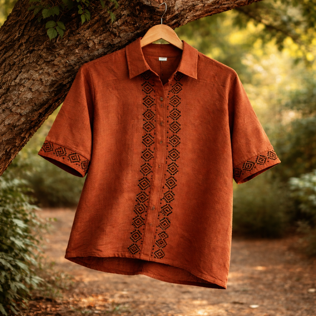Rahgir Cotton Shirt - Rust Orange