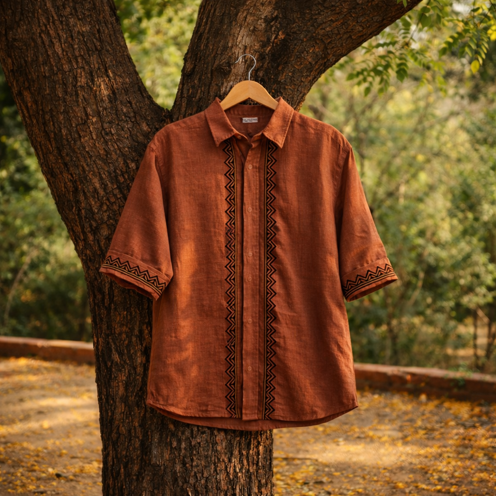Rahgir Cotton Shirt - Rust Orange