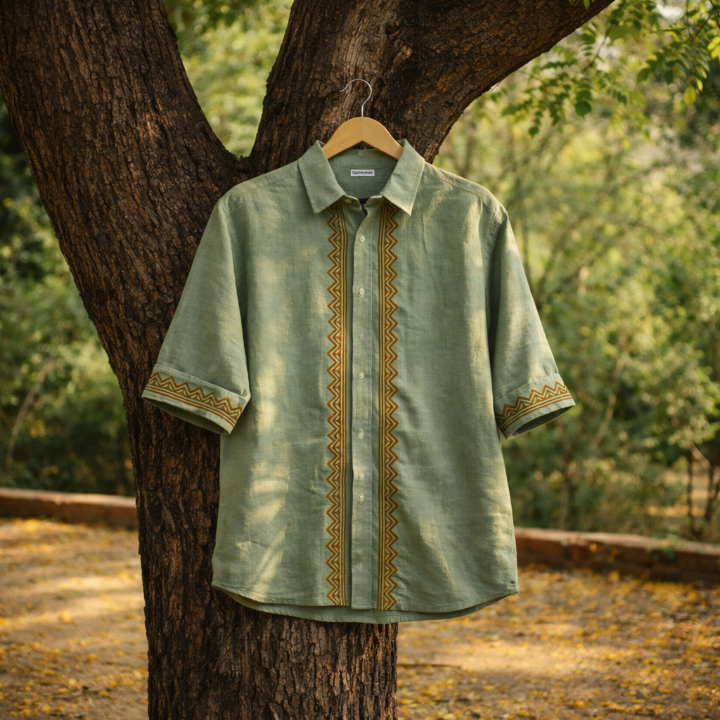 Rahgir Cotton Unisex Shirt - Sage Green