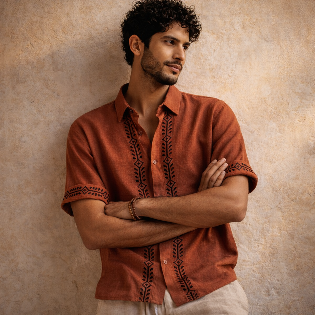 Rahgir Cotton Shirt - Rust Orange