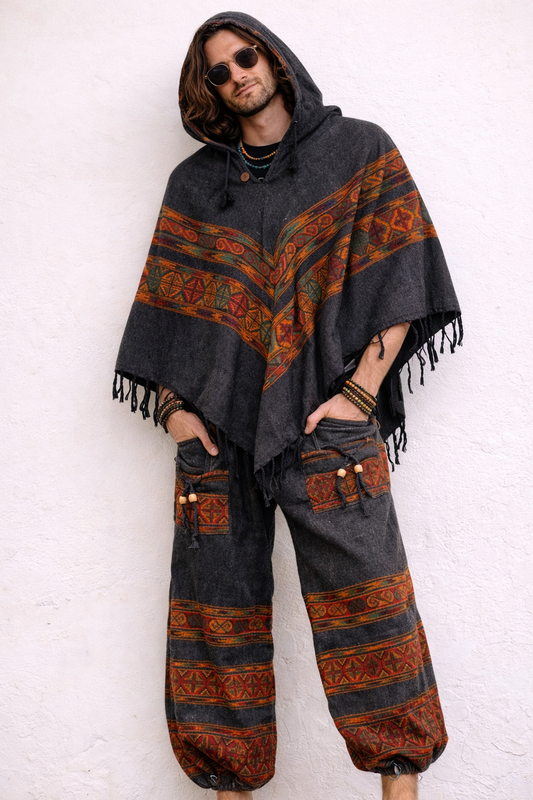 Combo Set - 3 Patti Poncho + 3 Patti Pants (Charcoal)