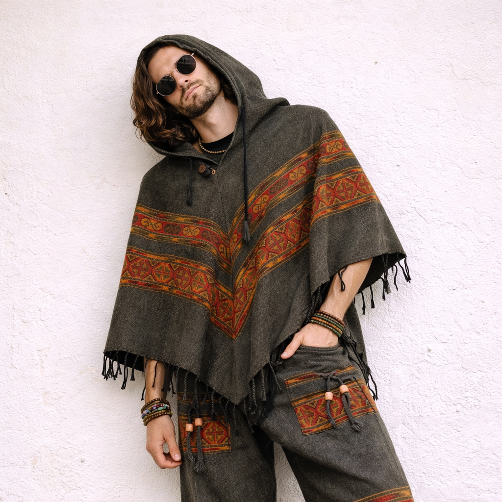 Pahadi Poncho 3 Patti with Hood - Green