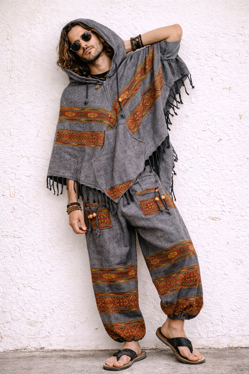 Combo Set - 3 Patti Poncho + 3 Patti Pants (Grey)