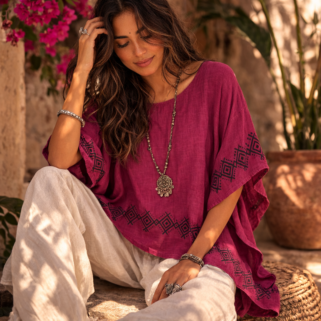 Karwaan Cotton Top- Mulberry Berry