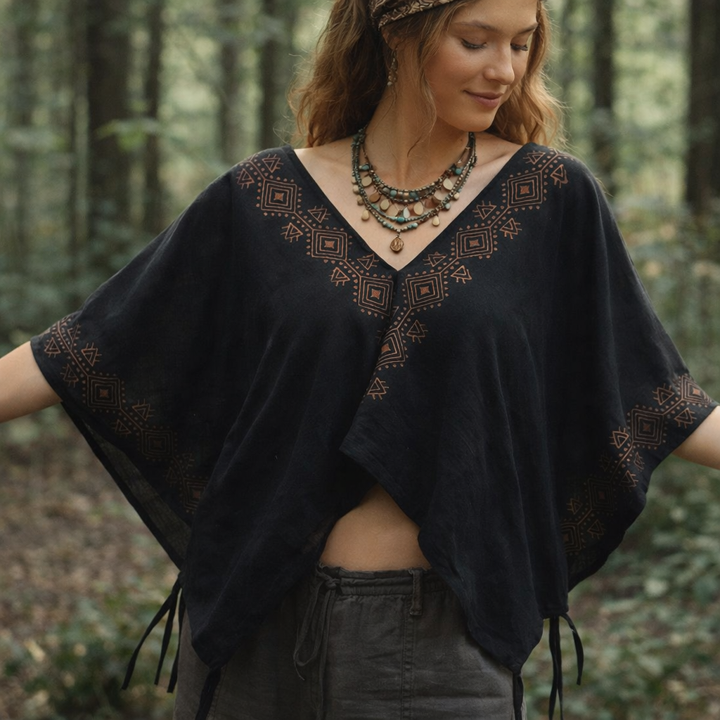 Zyra V-Neck Cotton Top - Midnight