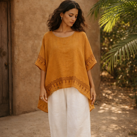 Karwaan Cotton Top- Mustard