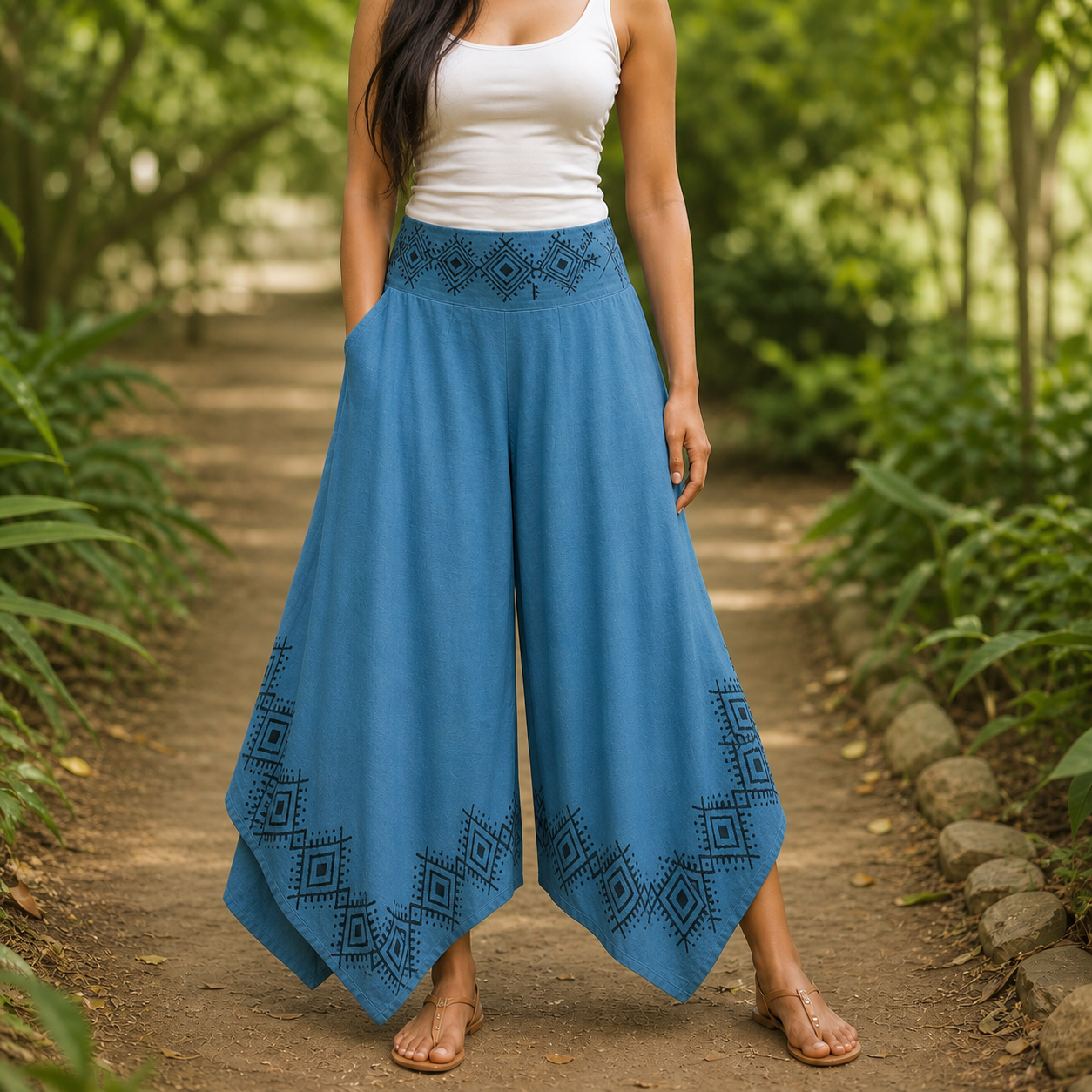 Radha Cotton Pants - Teal Blue