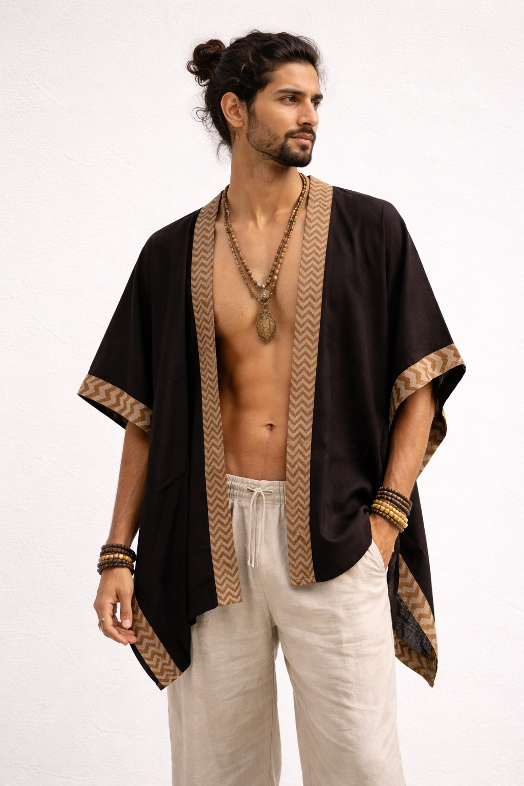 Karwaan Kaftan Cotton Shrug- Brown
