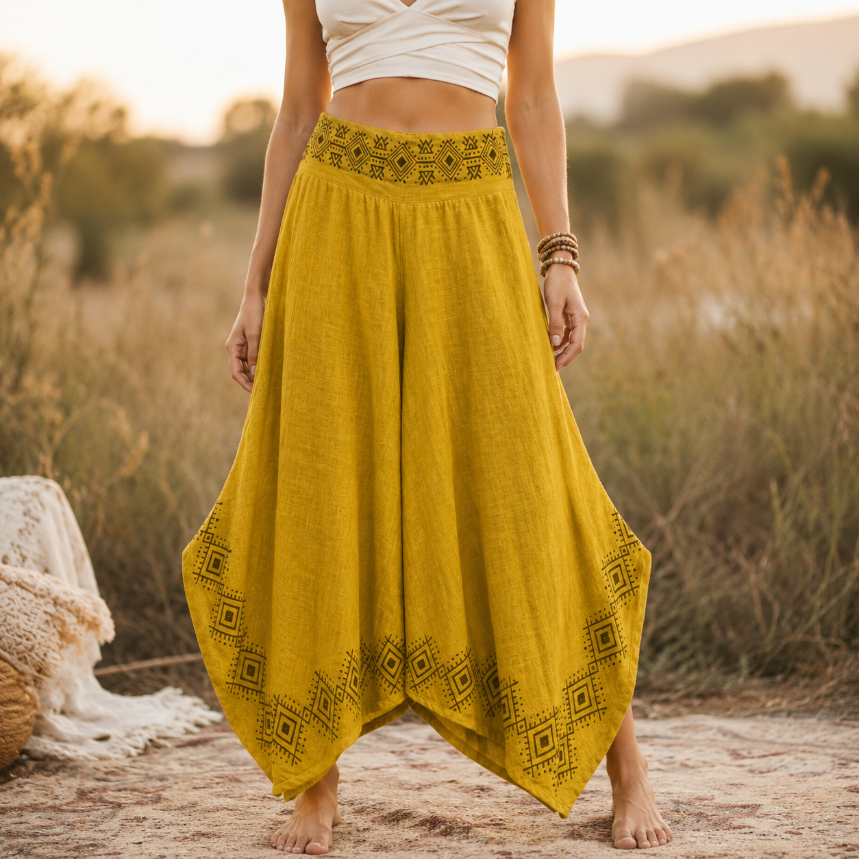 Radha Cotton Pants - Mustard