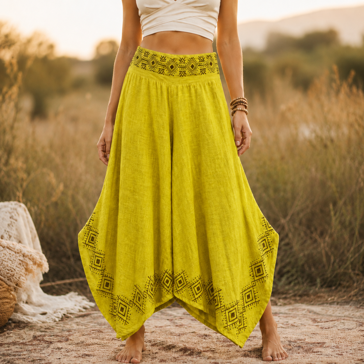 Radha Cotton Pants - Lime yellow