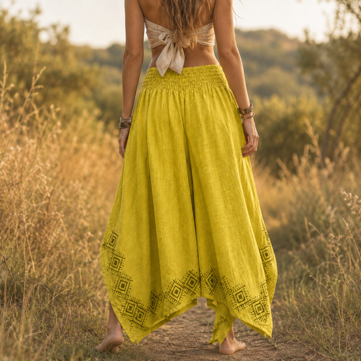 Radha Cotton Pants - Lime yellow