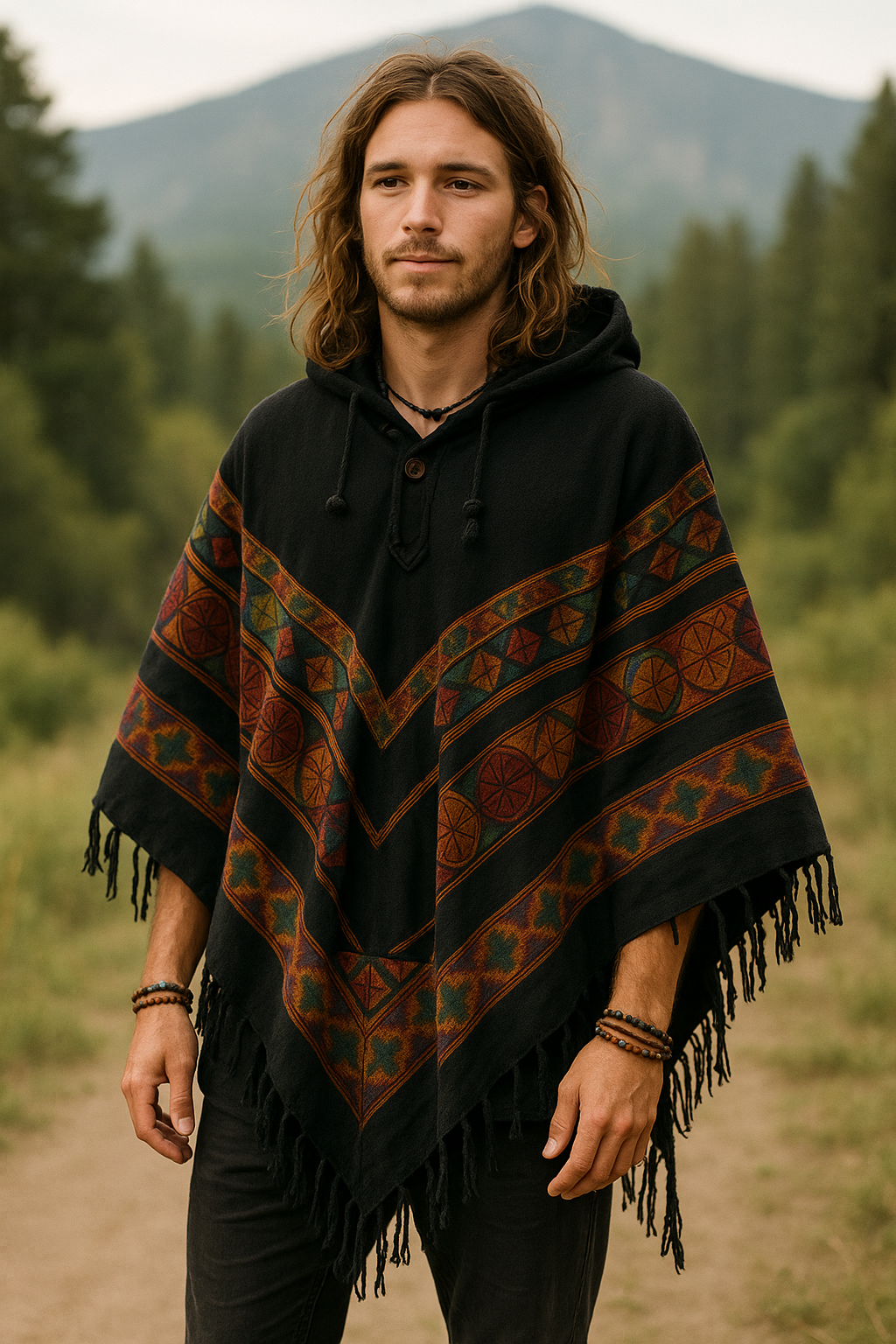 Combo Set - 3 Patti Poncho + 3 Patti Pants (Black)