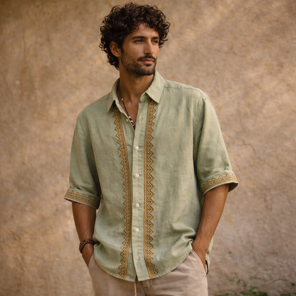 Rahgir Cotton Unisex Shirt - Sage Green