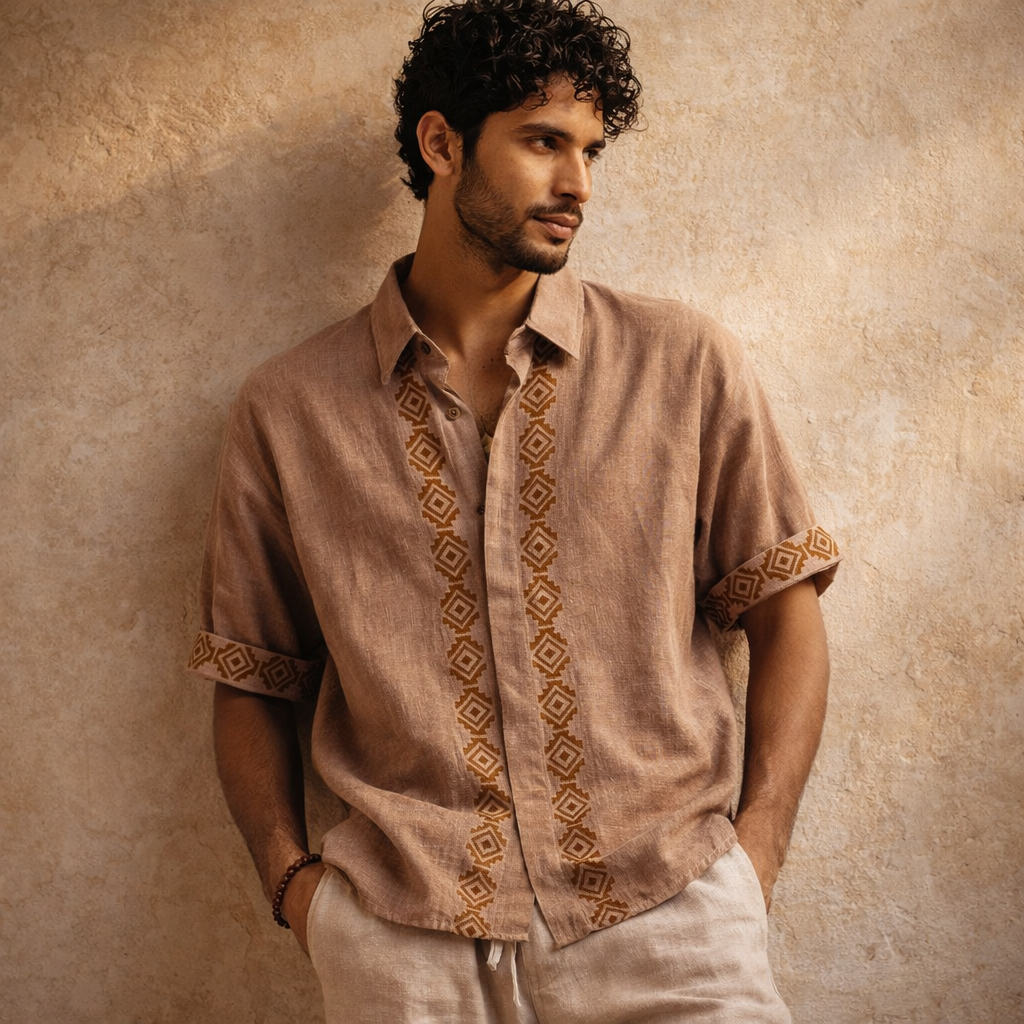 Rahgir Cotton Unisex Shirt - Light Sand