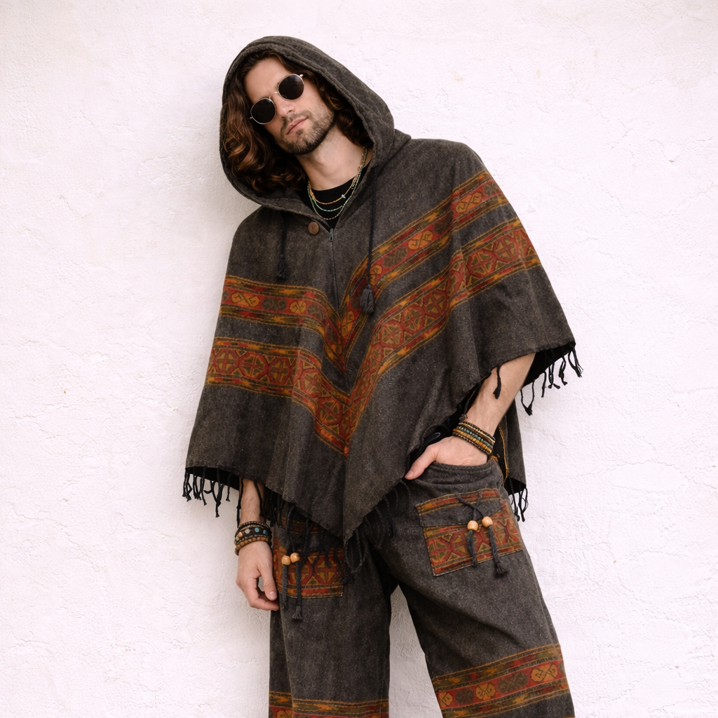 Pahadi Poncho 3 Patti with Hood - Brown