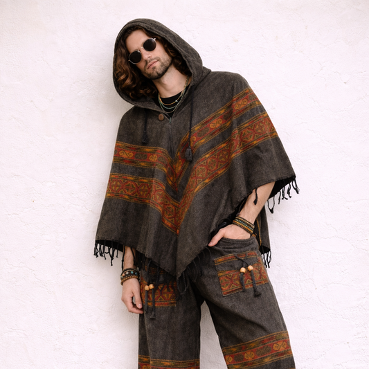 Pahadi Poncho 3 Patti with Hood - Brown