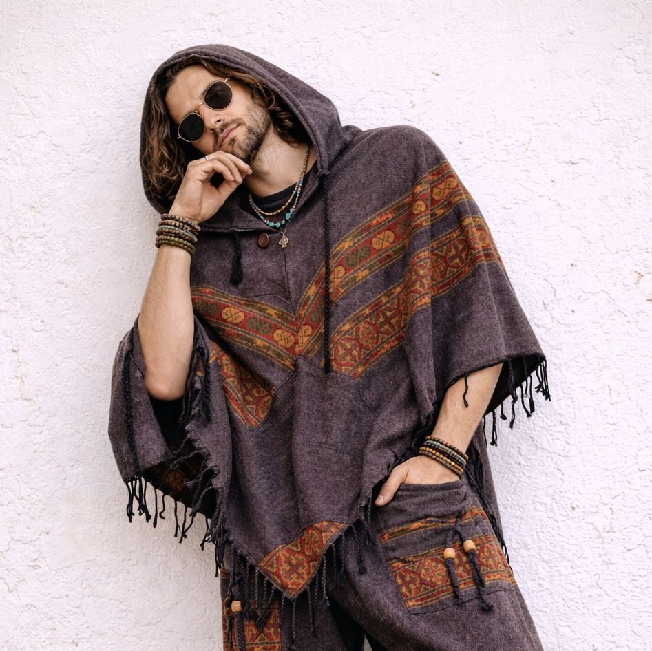 Pahadi Poncho 3 Patti with Hood - Purple