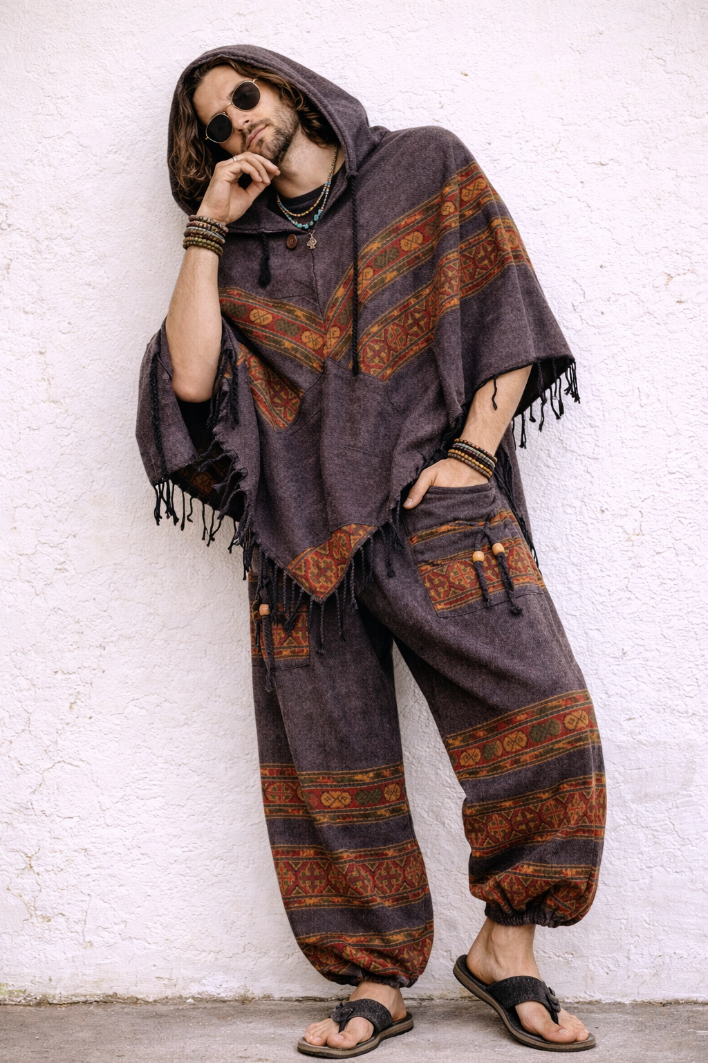 Combo Set - 3 Patti Poncho + 3 Patti Pants (Purple)